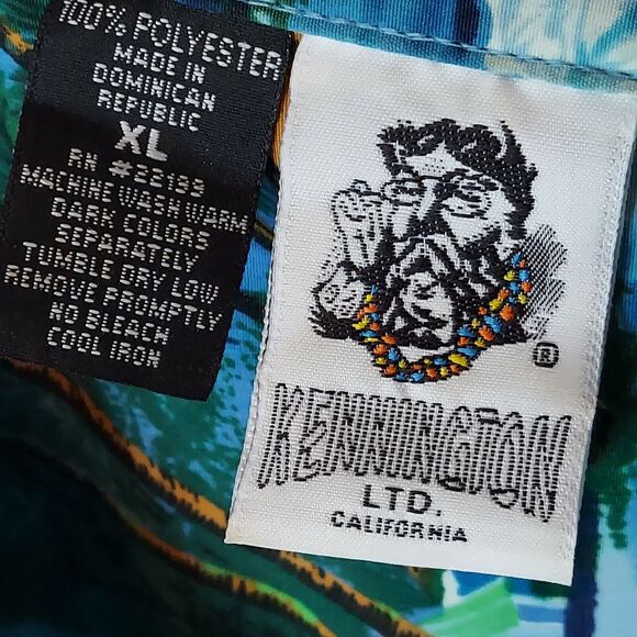 Kennington Blue Hawaiian Shirt XL Button Island Aloha Palm Tree Ocean - Picture 3 of 6